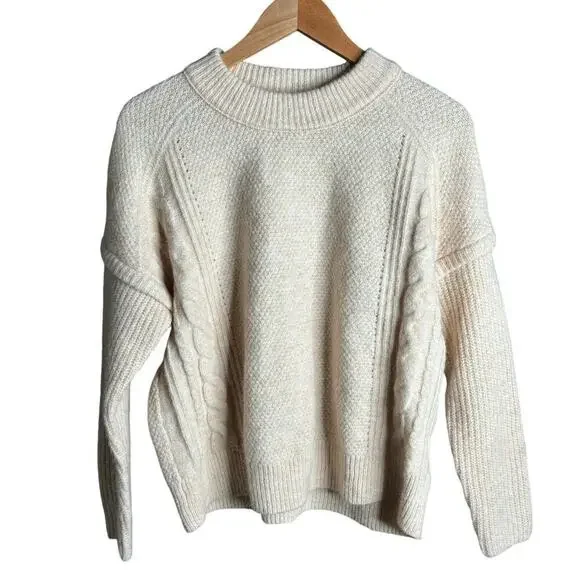 Madewell Havener Cable Knit Pullover Sweater Heather Powder Size S - Picture 5 of 9